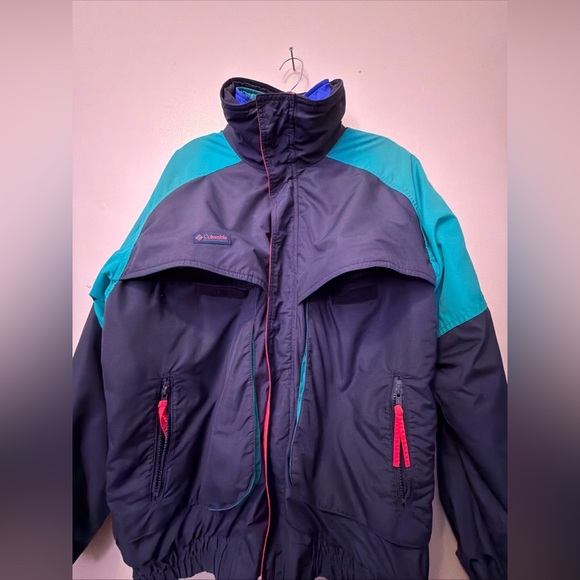 Vintage Columbia Powder Keg Jacket Mens L Navy Teal Pink 3in1 Zip Ski Snowboard - Picture 3 of 15